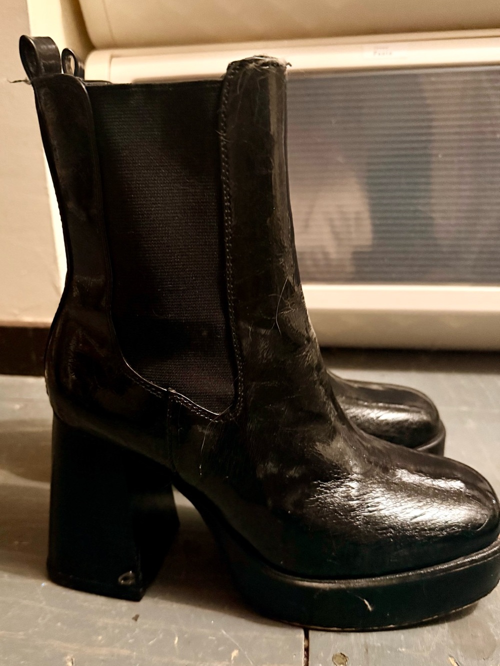 Women's Black Platform Chelsea Boots with High Block Heel